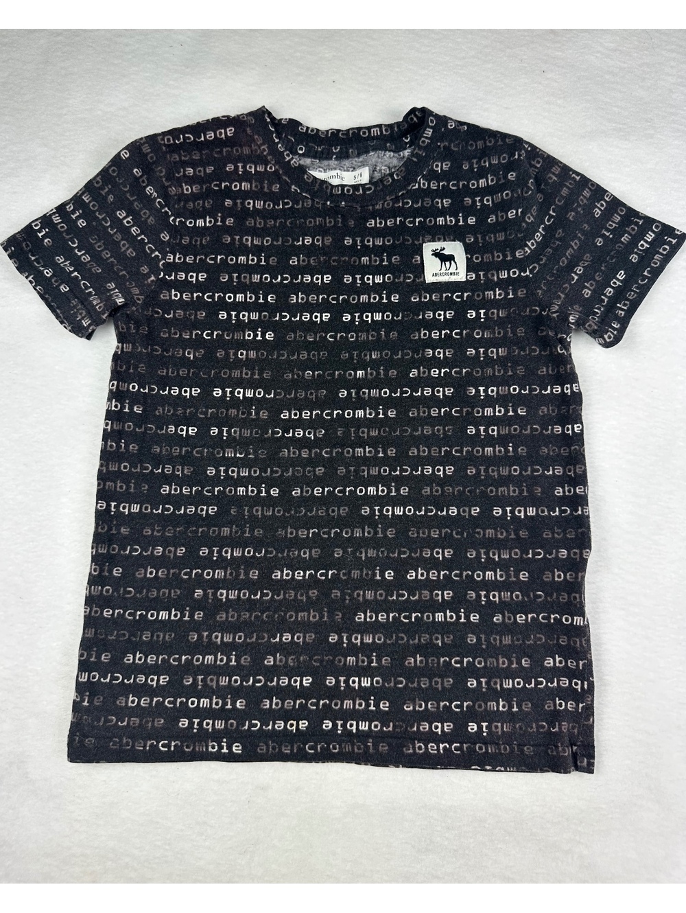 Abercrombie Kids Boys 5/6 Black All Over Logo Moose Graphic Tee Y2K